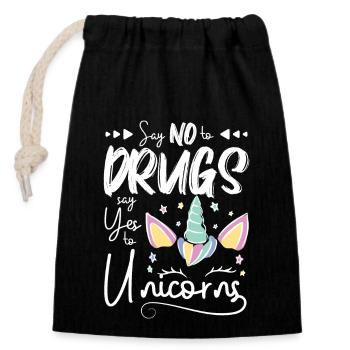 Say No To Drugs Say Yes To Unicorns Red Ribbon - Verschließbarer Geschenkbeutel aus Baumwolle (14x20cm) - Schwarz - Vorne