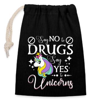 Say No To Drugs Say Yes To Unicorns Red Ribbon - Verschließbarer Geschenkbeutel aus Baumwolle (14x20cm) - Schwarz - Vorne