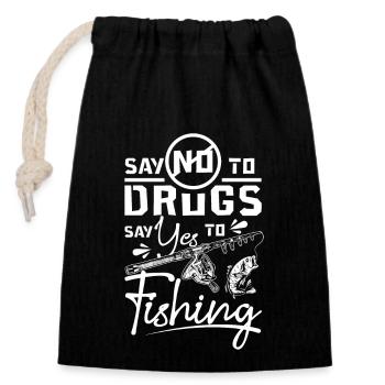 Say No To Drugs Say Yes To Fishing Red Ribbon - Verschließbarer Geschenkbeutel aus Baumwolle (14x20cm) - Schwarz - Vorne