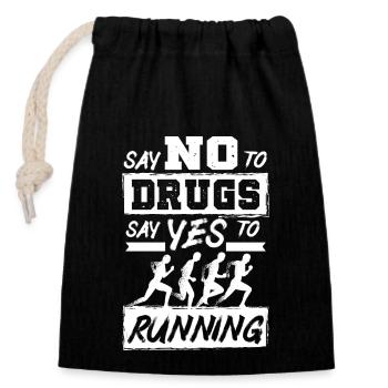 Say No To Drugs Say Yes To Running Red Ribbon - Verschließbarer Geschenkbeutel aus Baumwolle (14x20cm) - Schwarz - Vorne