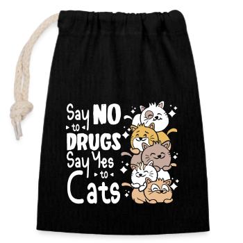 Say No To Drugs Say Yes To Cats Red Ribbon - Verschließbarer Geschenkbeutel aus Baumwolle (14x20cm) - Schwarz - Vorne