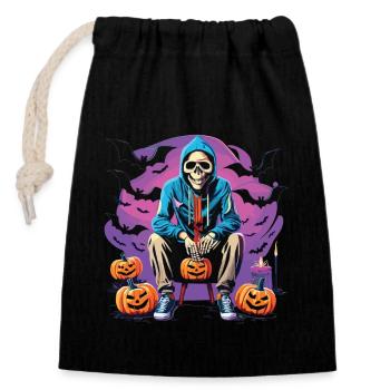Halloween Skeleton Bat Pumpkin - Closable cotton gift bag (14x20cm) - black - Front