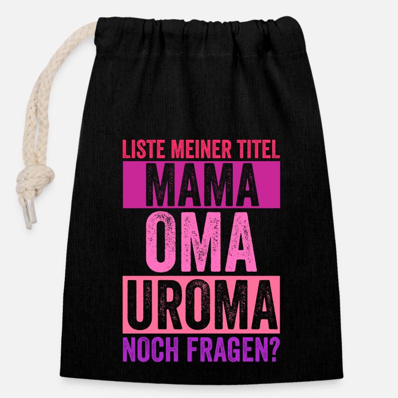 Mutter Mama Oma Uroma - Verschließbarer Geschenkbeutel aus Baumwolle (14x20cm) - Schwarz