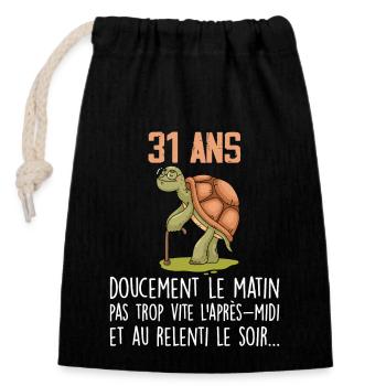 31 ans tortue anniversaire doucement vite ralenti - Sac cadeau en coton avec cordon (14 x 20 cm) - noir - Devant