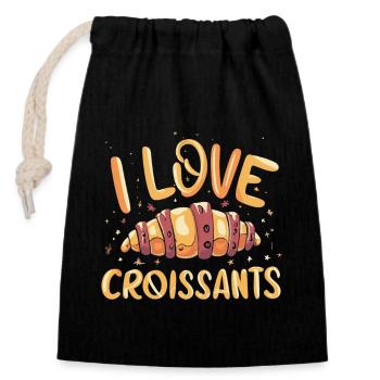 I Love Croissants - Breakfast Lover Design - Sac cadeau en coton avec cordon (14 x 20 cm) - noir - Devant