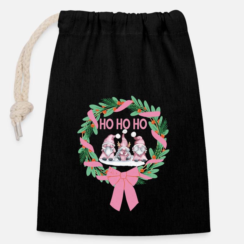 Ho Ho Ho Gonks - Closable cotton gift bag (14x20cm) - black