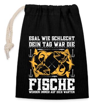 Angelhaken Angler Fisherboot Angeln - Verschließbarer Geschenkbeutel aus Baumwolle (14x20cm) - Schwarz - Vorne