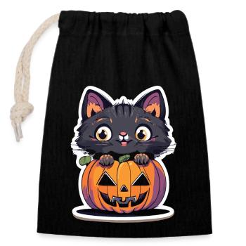 Halloween drôle : Chat dans la citrouille - Sac cadeau en coton avec cordon (14 x 20 cm) - noir - Devant