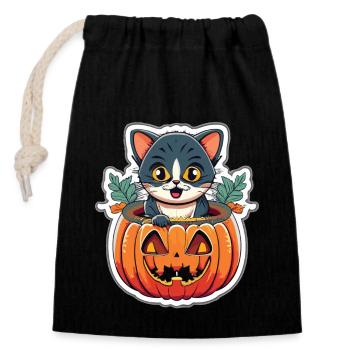 Katzenaugen im Dunkel: Magisches Halloween-Design - Verschließbarer Geschenkbeutel aus Baumwolle (14x20cm) - Schwarz - Vorne