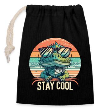 Vintage bearded dragon with sunglasses - Closable cotton gift bag (14x20cm) - black - Front