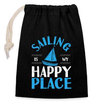 Sailing is my place of happiness Funny boating - Closable cotton gift bag (14x20cm) - black - Front