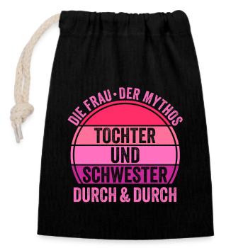 Tochter Schwester - Verschließbarer Geschenkbeutel aus Baumwolle (14x20cm) - Schwarz - Vorne