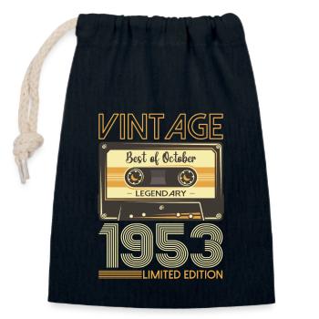 70th Birthday Cassette October Vintage 1953 Tape - Closable cotton gift bag (14x20cm) - navy - Front