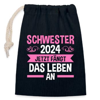 Werdende Schwester 2024 - Verschließbarer Geschenkbeutel aus Baumwolle (14x20cm) - Navy - Vorne