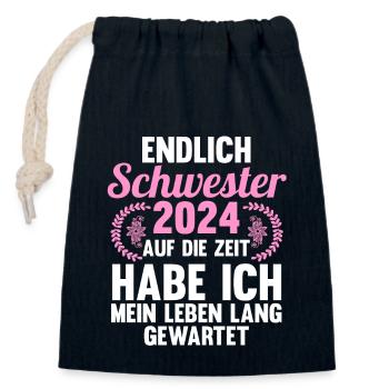 Werdende Schwester 2024 - Verschließbarer Geschenkbeutel aus Baumwolle (14x20cm) - Navy - Vorne