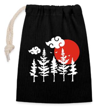 White trees and red sun - Closable cotton gift bag (14x20cm) - black - Front