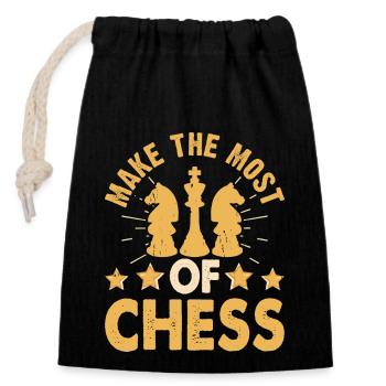 Échecs - Sac cadeau en coton avec cordon (14 x 20 cm) - noir - Devant