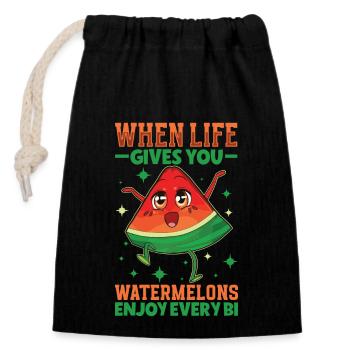 Watermelon Funny Fruit Funny Saying - Closable cotton gift bag (14x20cm) - black - Front