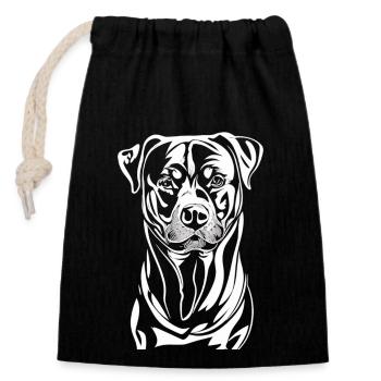 Majestic beauty: The Rottweiler in white - Closable cotton gift bag (14x20cm) - black - Front