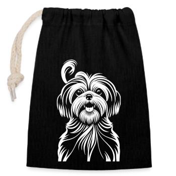 Elegance in White: The Shih Tzu Portrait - Closable cotton gift bag (14x20cm) - black - Front