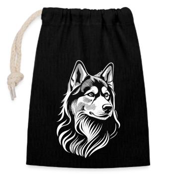 Majestic beauty: The husky in white - Closable cotton gift bag (14x20cm) - black - Front