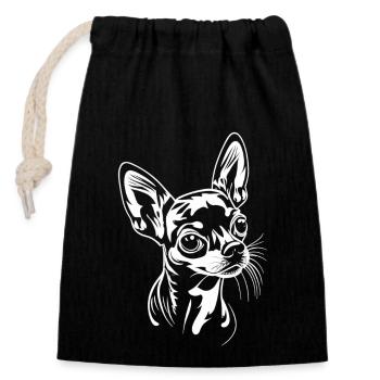 Pure elegance: the Chihuahua portrait in white - Closable cotton gift bag (14x20cm) - black - Front