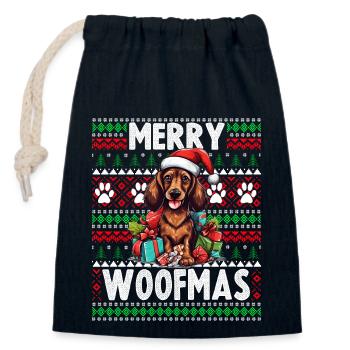 Passendes Pyjama-Oberteil für Familien - Ugly Christmas Dog Da - Verschließbarer Geschenkbeutel aus Baumwolle (14x20cm) - Navy - Vorne