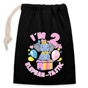 Anniversaire éléphant 2 ans Bday Party Cadeau - Sac cadeau en coton avec cordon (14 x 20 cm) - noir - Devant