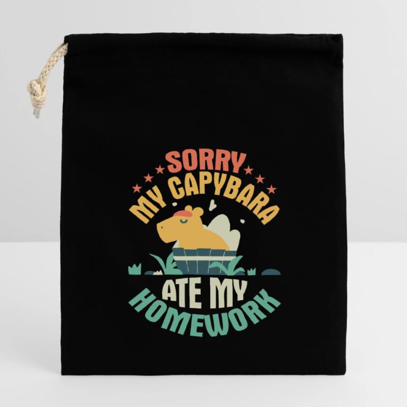 Désolé, mon capybara a mangé mes devoirs Capibara propriétaire Sac cadeau en coton avec cordon (14 x 20 cm)