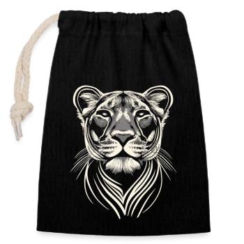 La reine de la savane : le portrait du lion blanc - Sac cadeau en coton avec cordon (14 x 20 cm) - noir - Devant