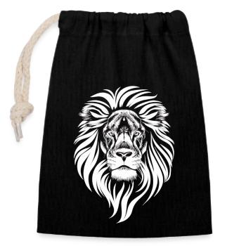 La Majesté : Le Lion Blanc - Sac cadeau en coton avec cordon (14 x 20 cm) - noir - Devant