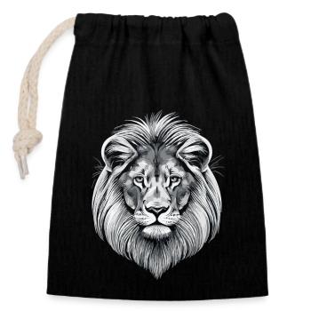 L’élégance mystique : un lion sibérien en blanc - Sac cadeau en coton avec cordon (14 x 20 cm) - noir - Devant