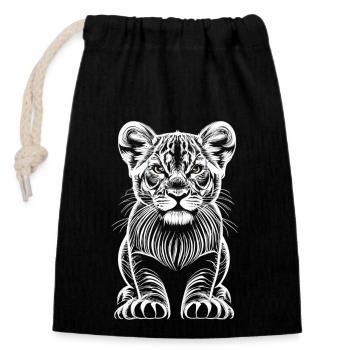 Grâce enfantine : Le lionceau en blanc pur - Sac cadeau en coton avec cordon (14 x 20 cm) - noir - Devant