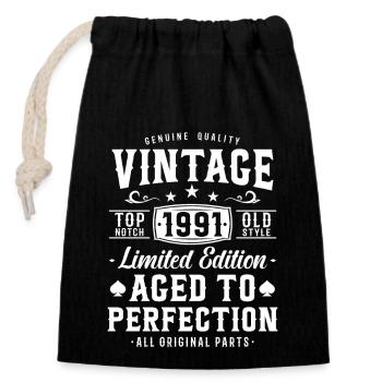 Vintage 1991 Anniversaire Surprise - Sac cadeau en coton avec cordon (14 x 20 cm) - noir - Devant