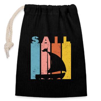 Sail Retro Vintage Sailing Silhouette Sailor Boat - Sac cadeau en coton avec cordon (14 x 20 cm) - noir - Devant