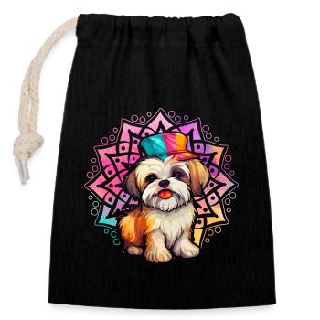 Chien havanais - Sac cadeau en coton avec cordon (14 x 20 cm) - noir - Devant