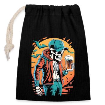 Halloween beer enjoyment with skeleton, the festival awakens - Closable cotton gift bag (14x20cm) - black - Front