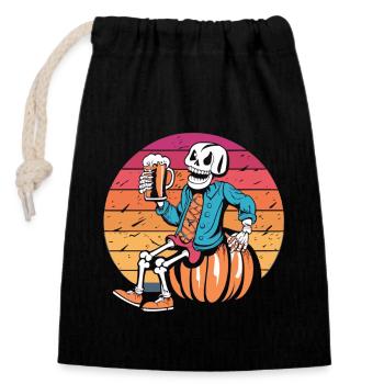 Skeleton on pumpkin - beer enjoyment for Halloween - Closable cotton gift bag (14x20cm) - black - Front
