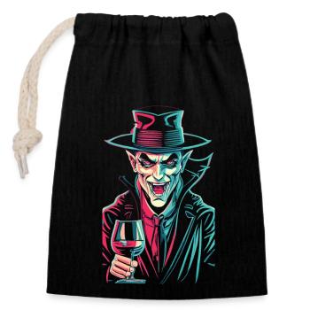 Vampir mit Rotwein Halloween Kostüm - Verschließbarer Geschenkbeutel aus Baumwolle (14x20cm) - Schwarz - Vorne