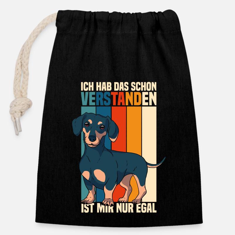 Lustige Dackel Sprüche Dachshund Geschenk - Verschließbarer Geschenkbeutel aus Baumwolle (14x20cm) - Schwarz