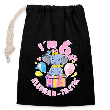 Birthday Elephant 6 Years Old Bday Party Gift - Verschließbarer Geschenkbeutel aus Baumwolle (14x20cm) - Schwarz - Vorne