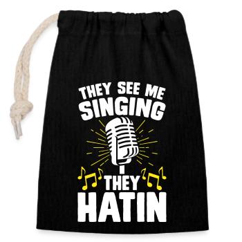 Singing Singer - Closable cotton gift bag (14x20cm) - black - Front