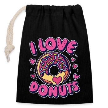 I love Donuts - Zelebriere deine Liebe für Donuts - Verschließbarer Geschenkbeutel aus Baumwolle (14x20cm) - Schwarz - Vorne