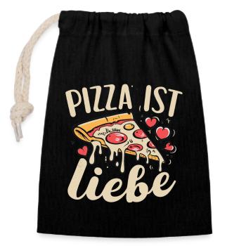 Pizza ist Liebe - Zeige deine Liebe für Pizza! - Verschließbarer Geschenkbeutel aus Baumwolle (14x20cm) - Schwarz - Vorne