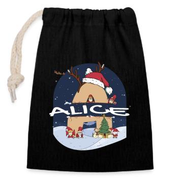 Génial nom d’Alice avec chapeau de Père Noël dans le thème de Noël - Sac cadeau en coton avec cordon (14 x 20 cm) - noir - Devant