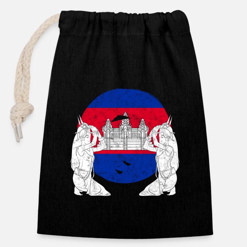 Cambodge Tradition Danse Khmer Apsara I Cadeau - Sac cadeau en coton avec cordon (14 x 20 cm) - noir