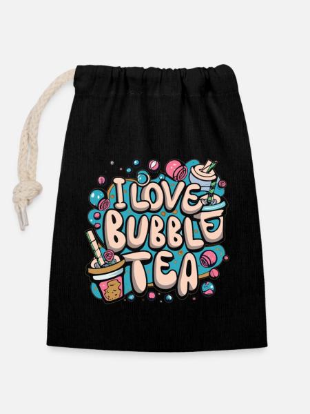 Bubble Tea Träume - Liebe, Leben, Bubble Tea! - Verschließbarer Geschenkbeutel aus Baumwolle (14x20cm) - Schwarz