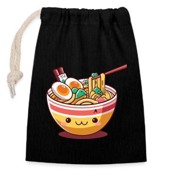 Ramen: Japanische Nudelsuppen in süßem Design - Verschließbarer Geschenkbeutel aus Baumwolle (14x20cm) - Schwarz - Vorne