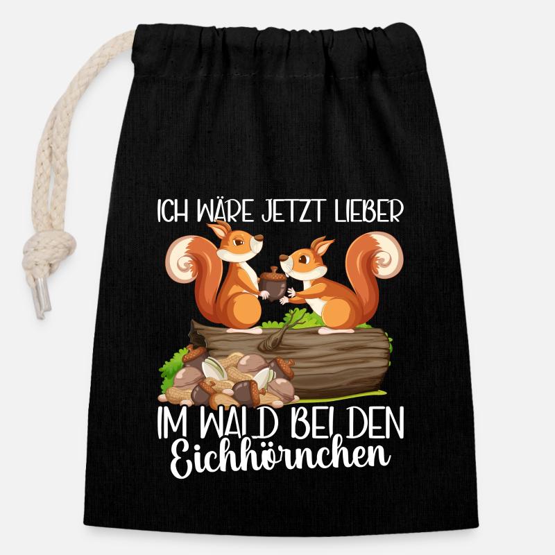 Streifenhörnchen Eichhörnchenliebhaber - Verschließbarer Geschenkbeutel aus Baumwolle (14x20cm) - Schwarz