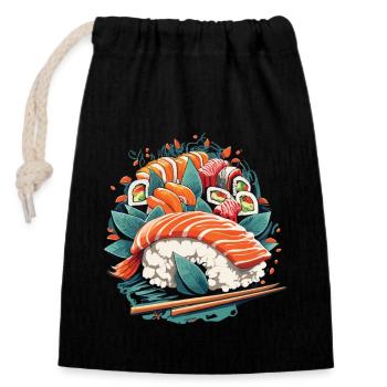 Sushi Leidenschaft: Authentische Japanisches Sushi - Verschließbarer Geschenkbeutel aus Baumwolle (14x20cm) - Schwarz - Vorne